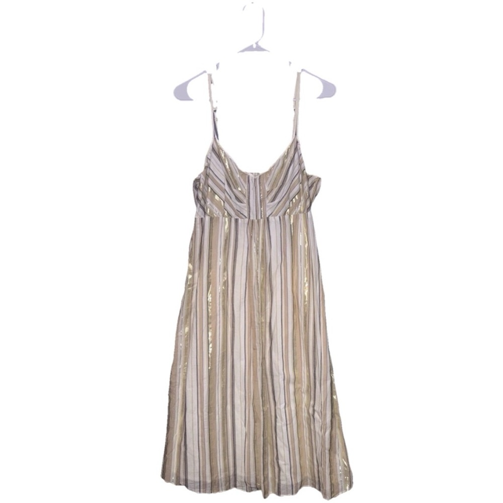 Pink Twill Women’s Striped Metallic Gold Sundress Size L Adjustable Straps